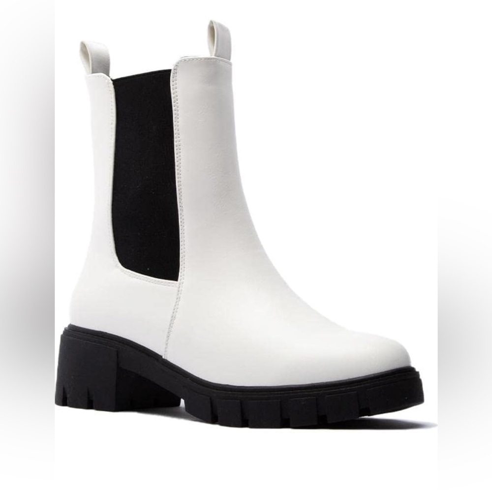 Steve Madden Combat Slip On Chelsea Booties White